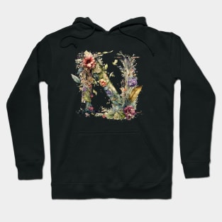 Floral Garden Watercolor Monogram Letter N Hoodie